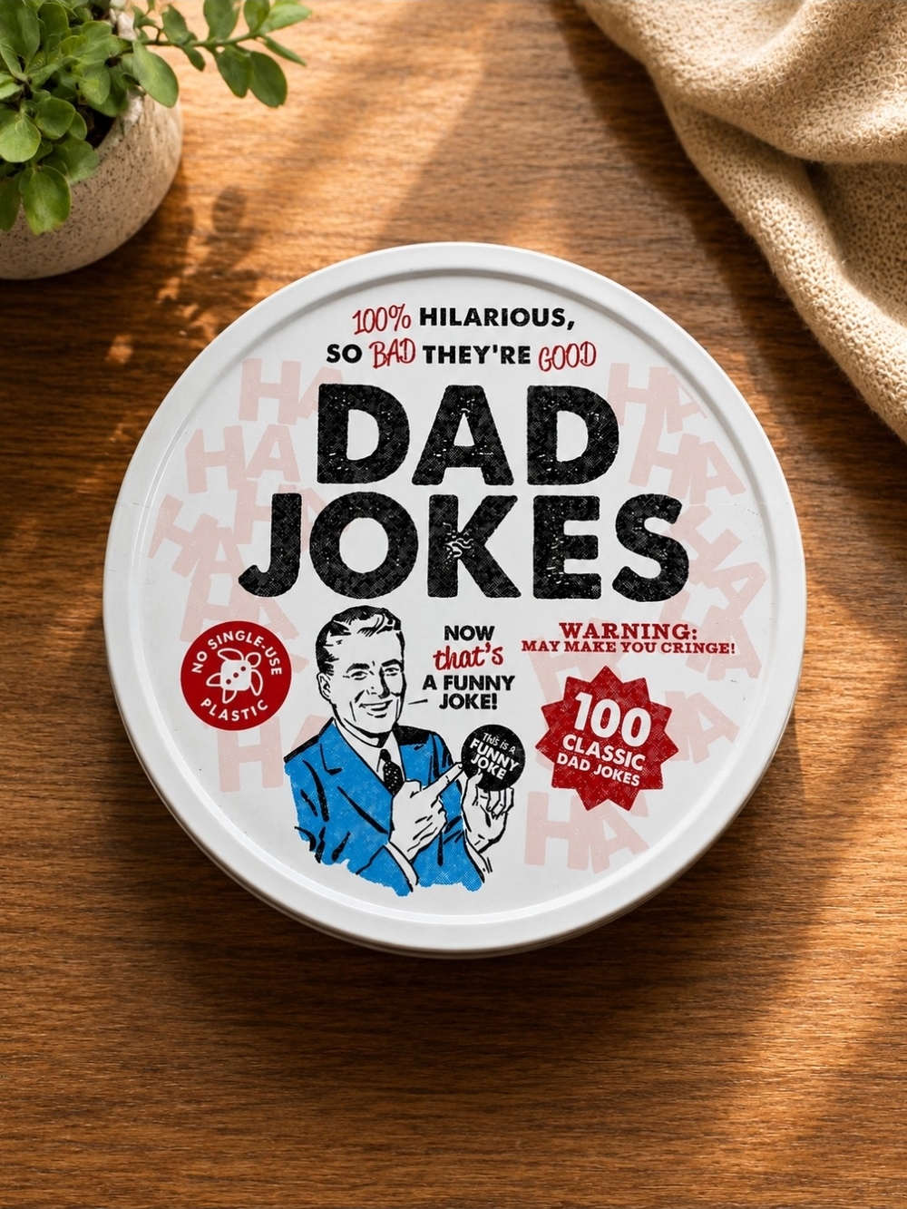 Dad Jokes Card Game - White Tin with Red & Blue Accents